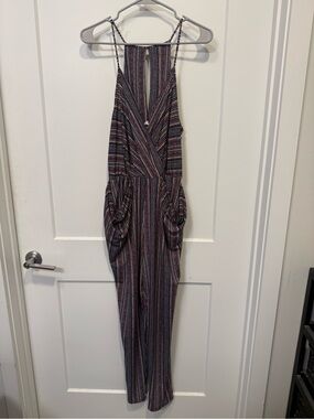 BCBGeneration Striped Sleeveless Jumpsuit in Navy and Multicolor